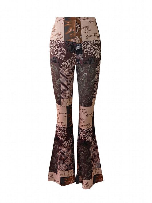 Flower Letter Block Sports Flare Pants Women's Yoga Bell bottoms Pants
