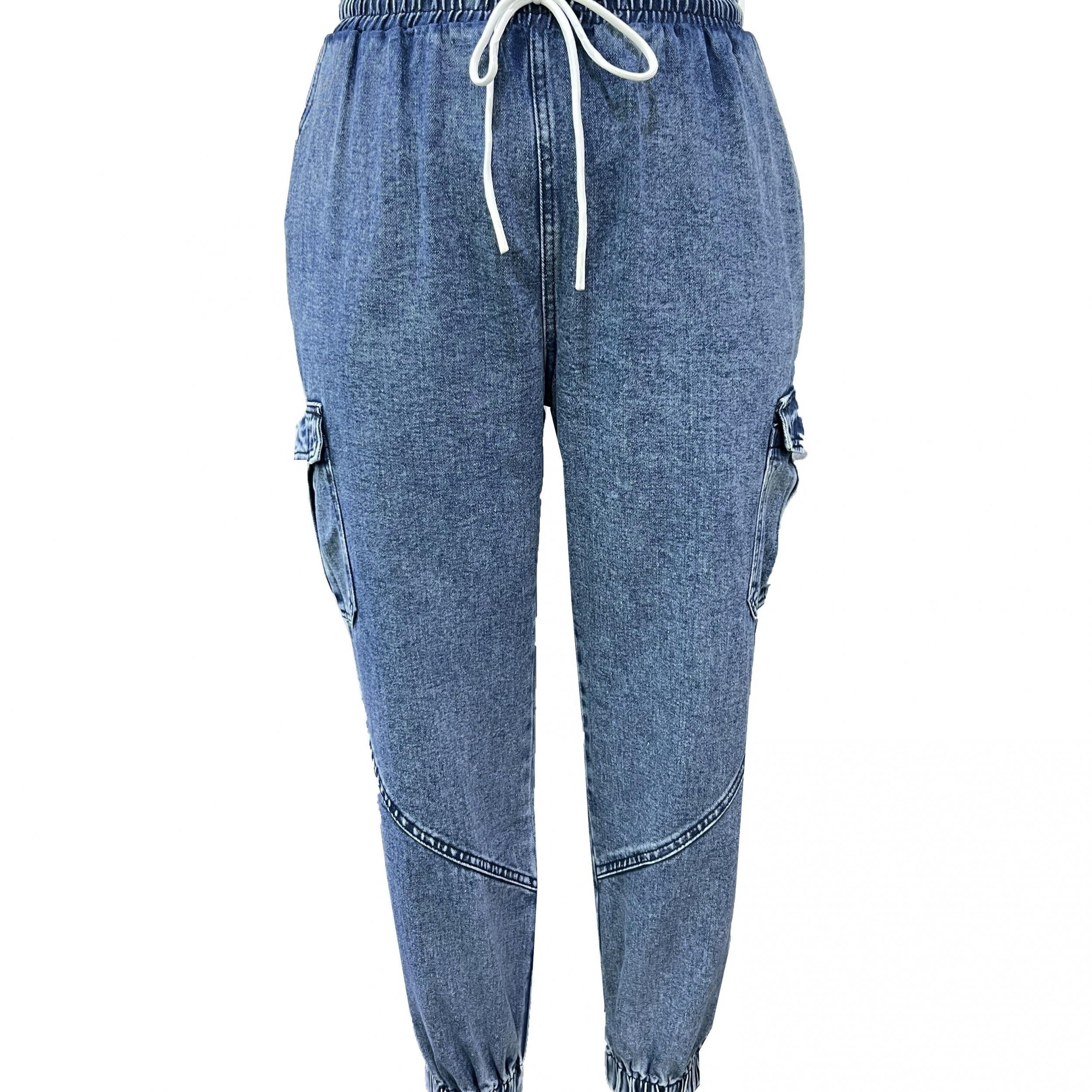  Drawstring Tapered Leg Jeans With Pockets