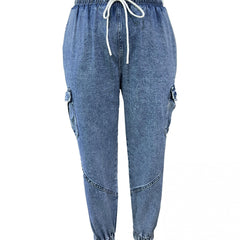  Drawstring Tapered Leg Jeans With Pockets