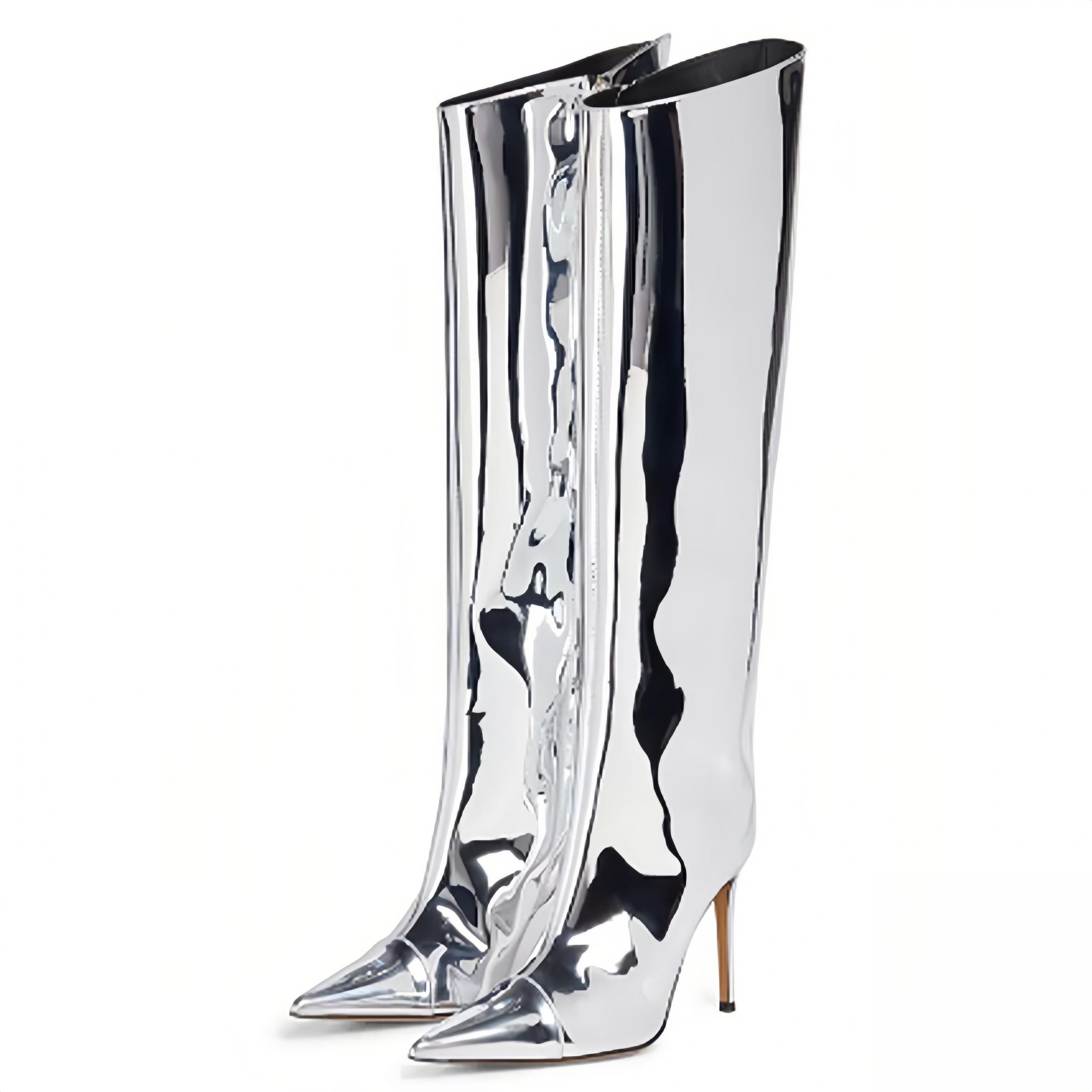 Women's Patent Leather Long Boots Stiletto Heel Over Knee Shoes