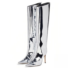Women's Patent Leather Long Boots Stiletto Heel Over Knee Shoes