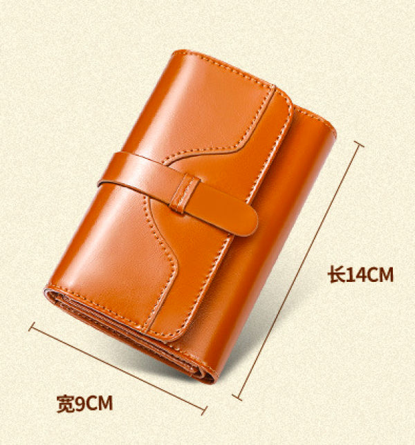 Vintage Oil Wax Cowhide Leather Buckle Wallet Card Bag