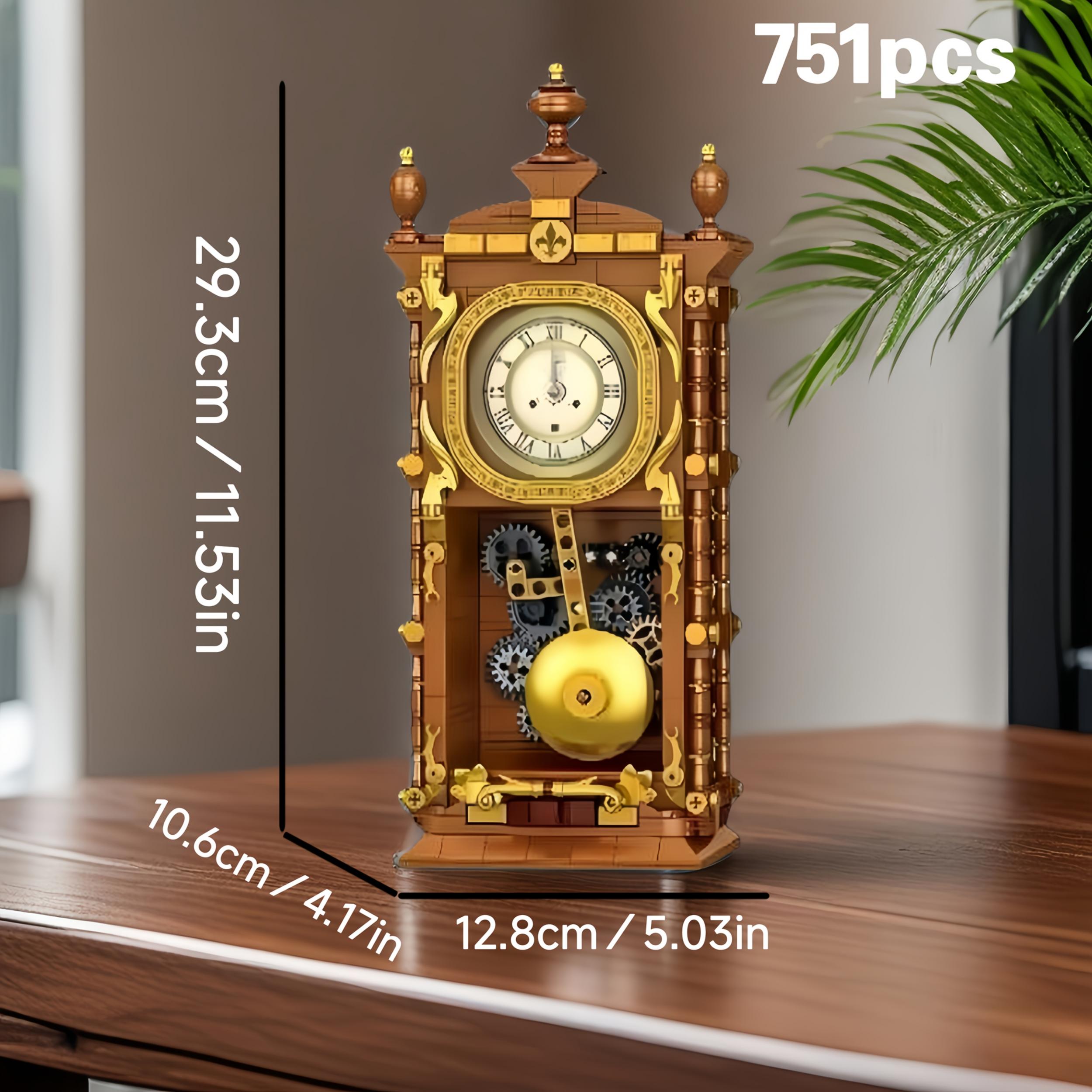 Vintage Clock Building Block Set with Pendulum and Clock Function