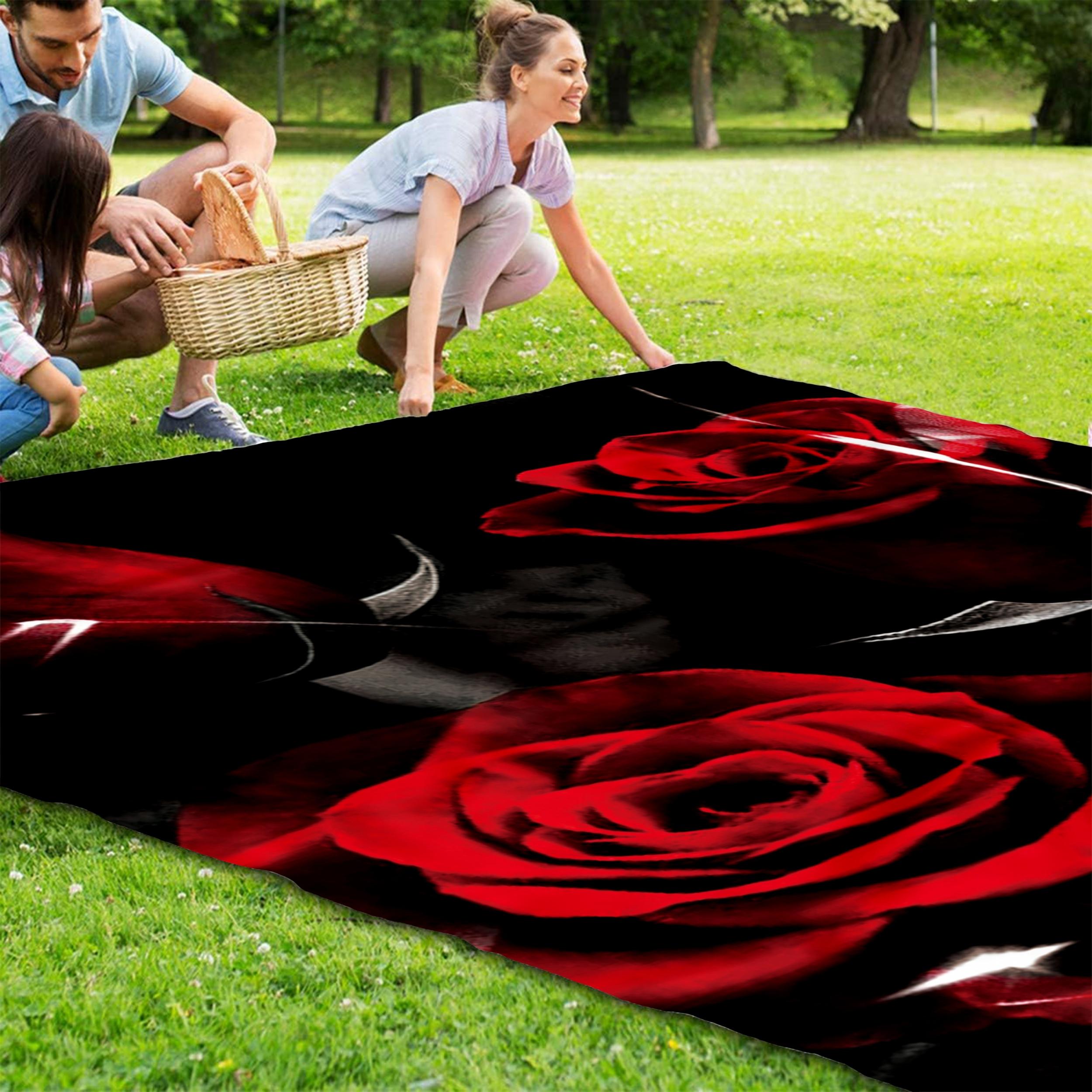 Rose Flower Print Picnic Mat Waterproof Sandproof