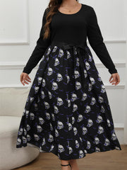  Skull & Bat Print Long Sleeve Maxi Dress