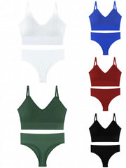Solid Ribbed Bra & Panties Lingerie Set