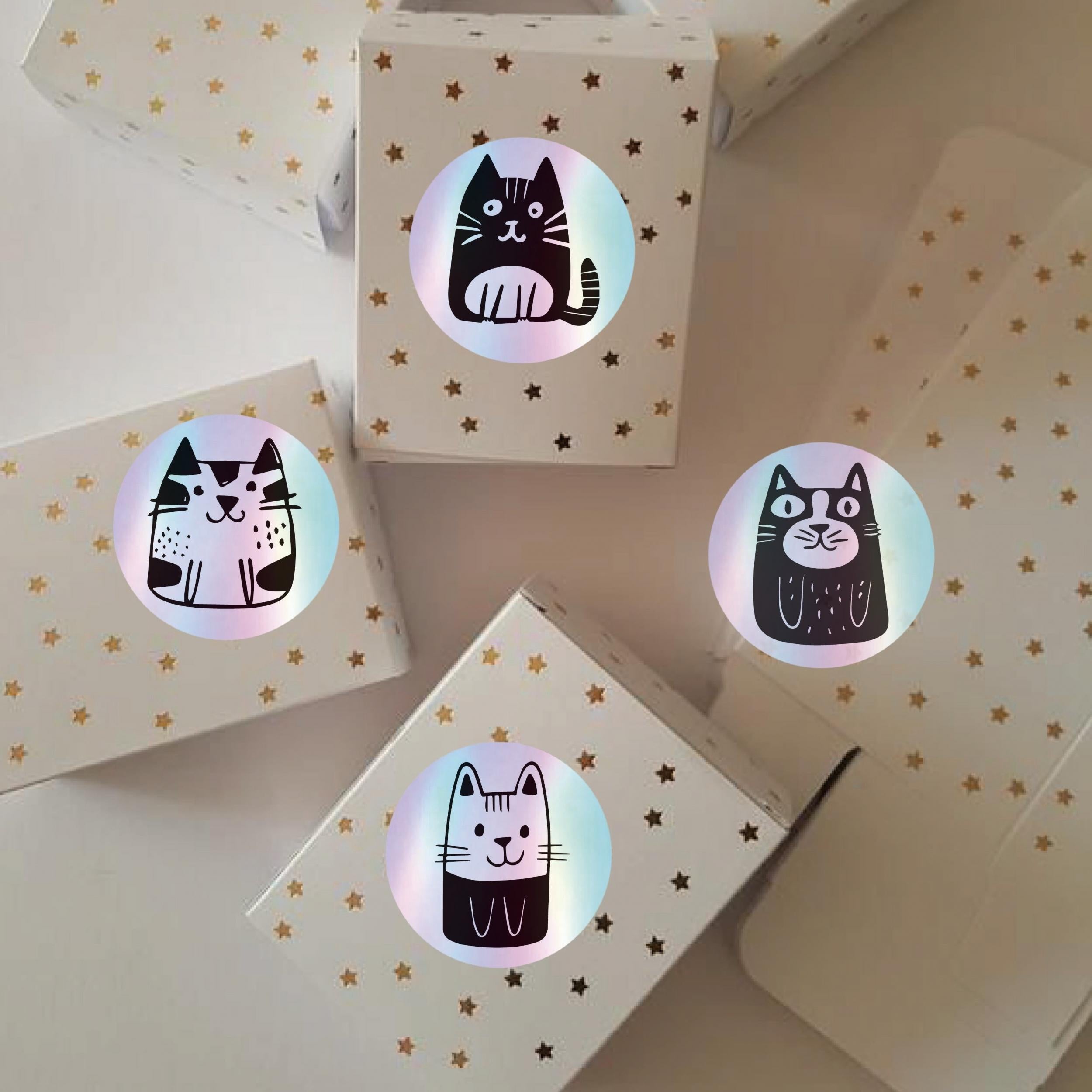 500pcs Holographic Cat Sticker Roll Waterproof & Self Adhesive Stickers