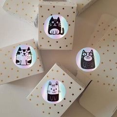 500pcs Holographic Cat Sticker Roll Waterproof & Self Adhesive Stickers