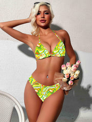 Fluid Print Triangle Bikini Sets Halter Neck High Cut Two Piece Swimsuit