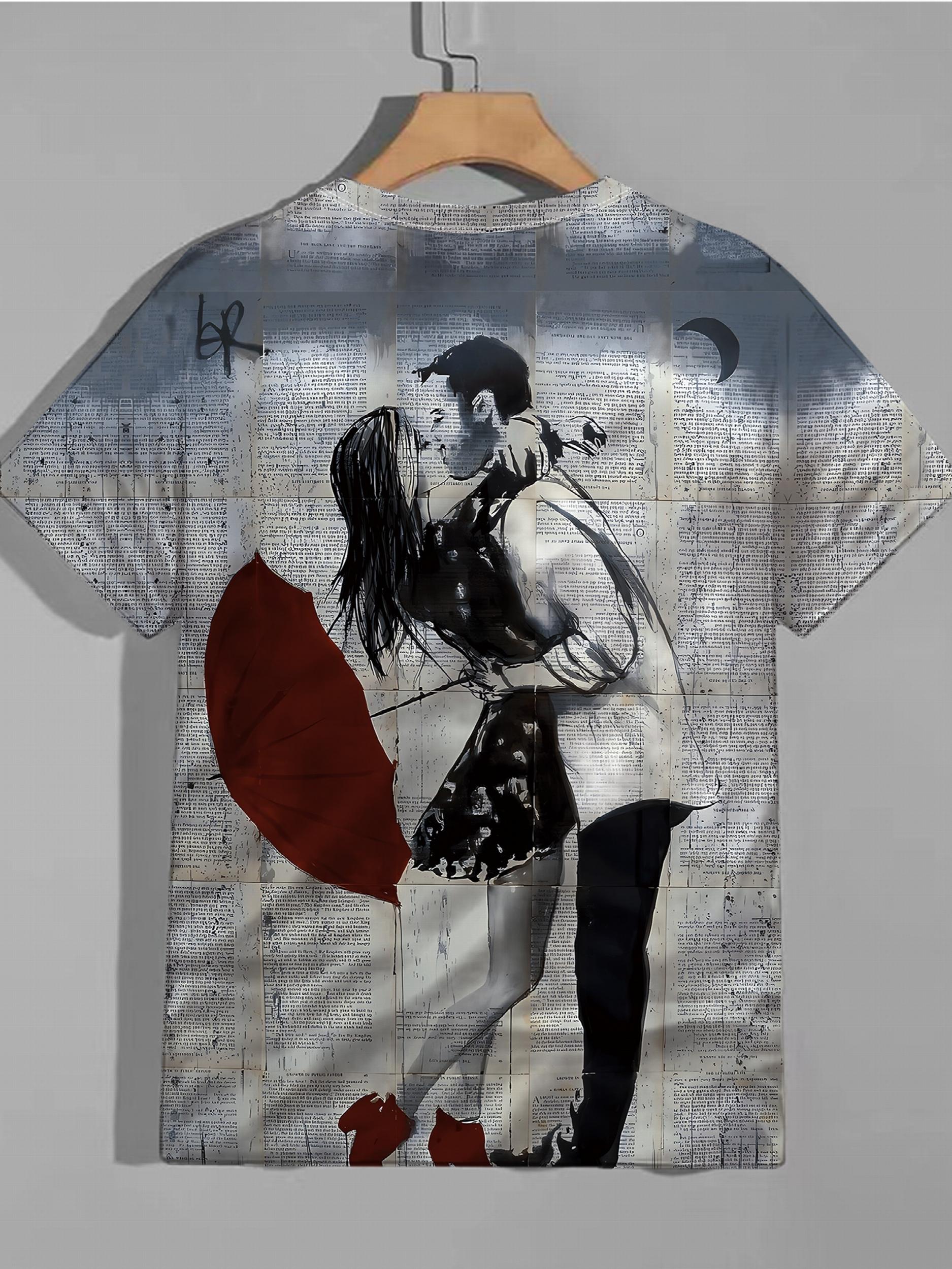 Men's Casual Couple Pattern T shirt Stretch Tee Street Style