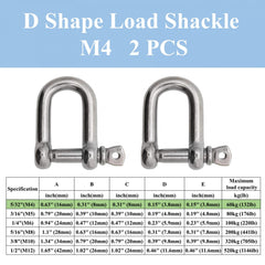 Stainless Steel D Shape Bow Load Shackle M4 12 7 81 M5 7 62