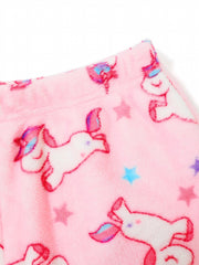  Women's Unicorn & Star Print Flannel Crop Top & Shorts Pajama Set