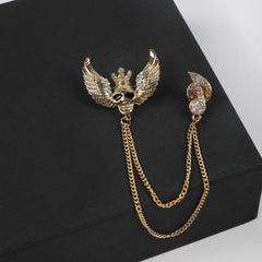 Men's Flying Skull King Tassel Rhinestone Brooch