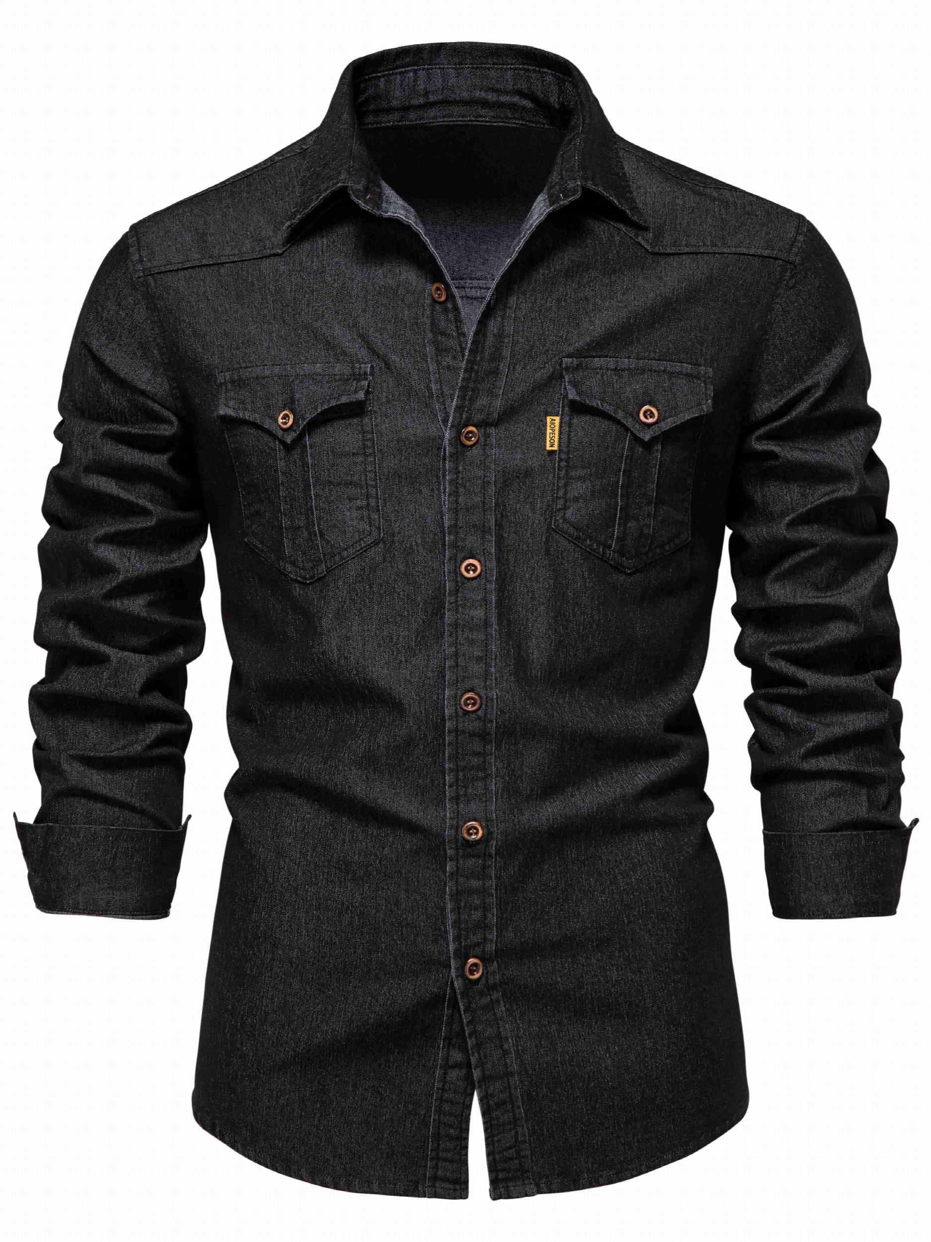 Cotton Denim Shirt Men Long Sleeve Cowboy Shirts Casual Slim Fit