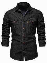 Cotton Denim Shirt Men Long Sleeve Cowboy Shirts Casual Slim Fit