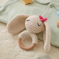 Crochet Bunny Toy Rattle Easter Gift Newborn Keepsake