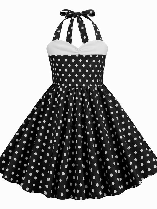 Girls Polka Dots Halter Neck Princess Dress for Party