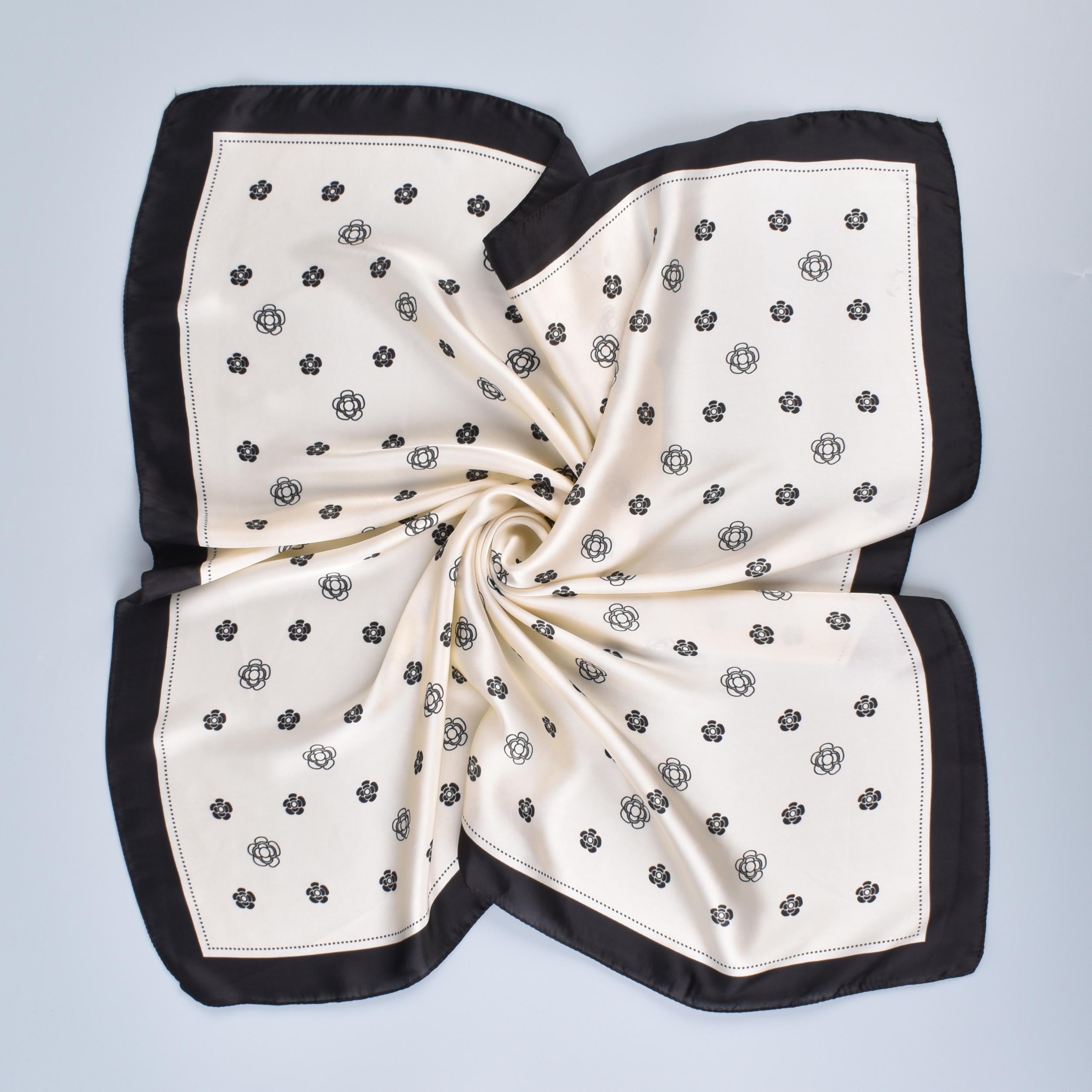 Camellia Printed Bandana Classic Square Scarf Satin Neckerchief Silk