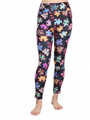 Jigsaws Print Skinny Leggings Stretchy Women's Casual Leggings