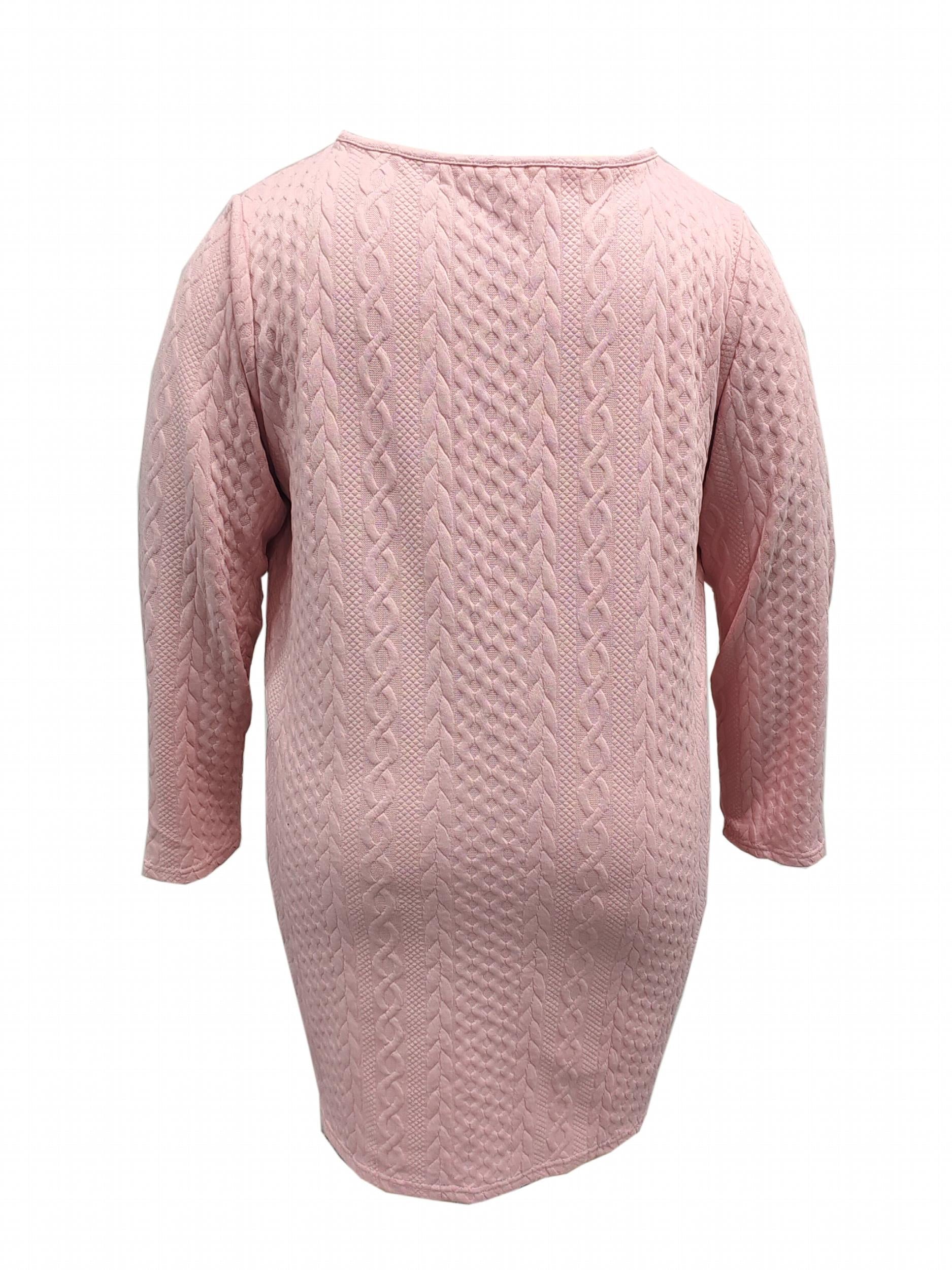 Women's Plus Solid Half Zipper Long Sleeve V Neck Mini Dress
