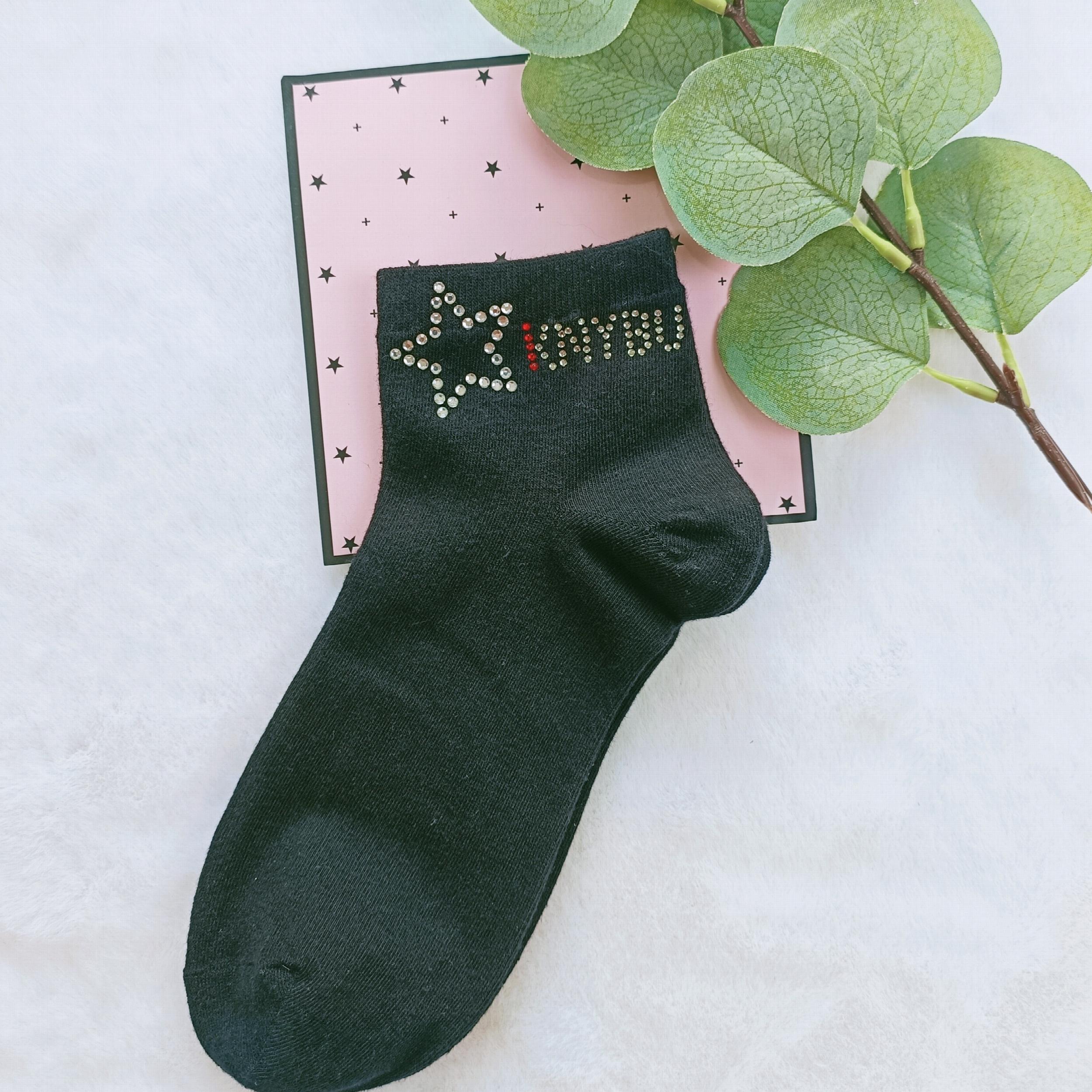 Star & Letter Rhinestone Crew Socks for Women