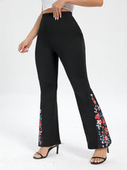  Colorblock Floral Print High Rise Flared Leg Trousers