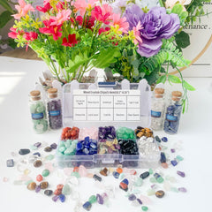 2LB 10 Rare Crystal Gem Collection Box Reiki Healing Wishing Bottle Inlay Wood A