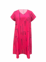  Casual Dress Women's Plus Stripe Print Short Sleeve V Neck
