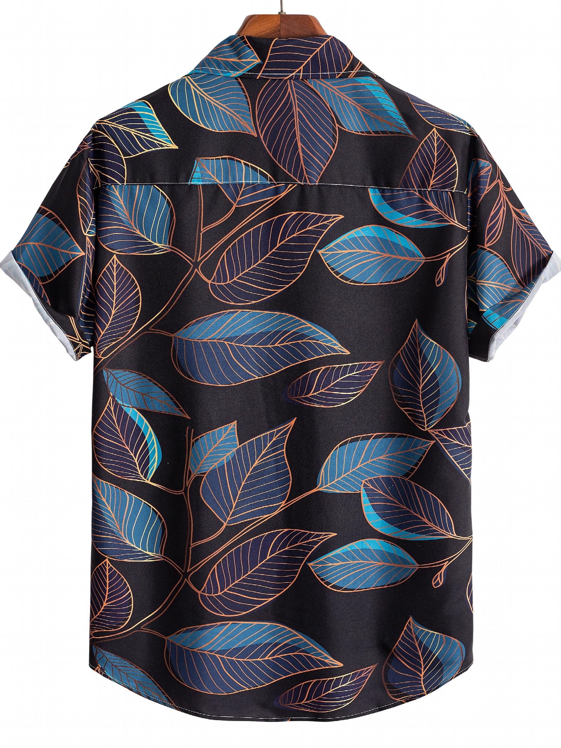 Leaf Print Men's Short Sleeve Shirt for Summer Vacation