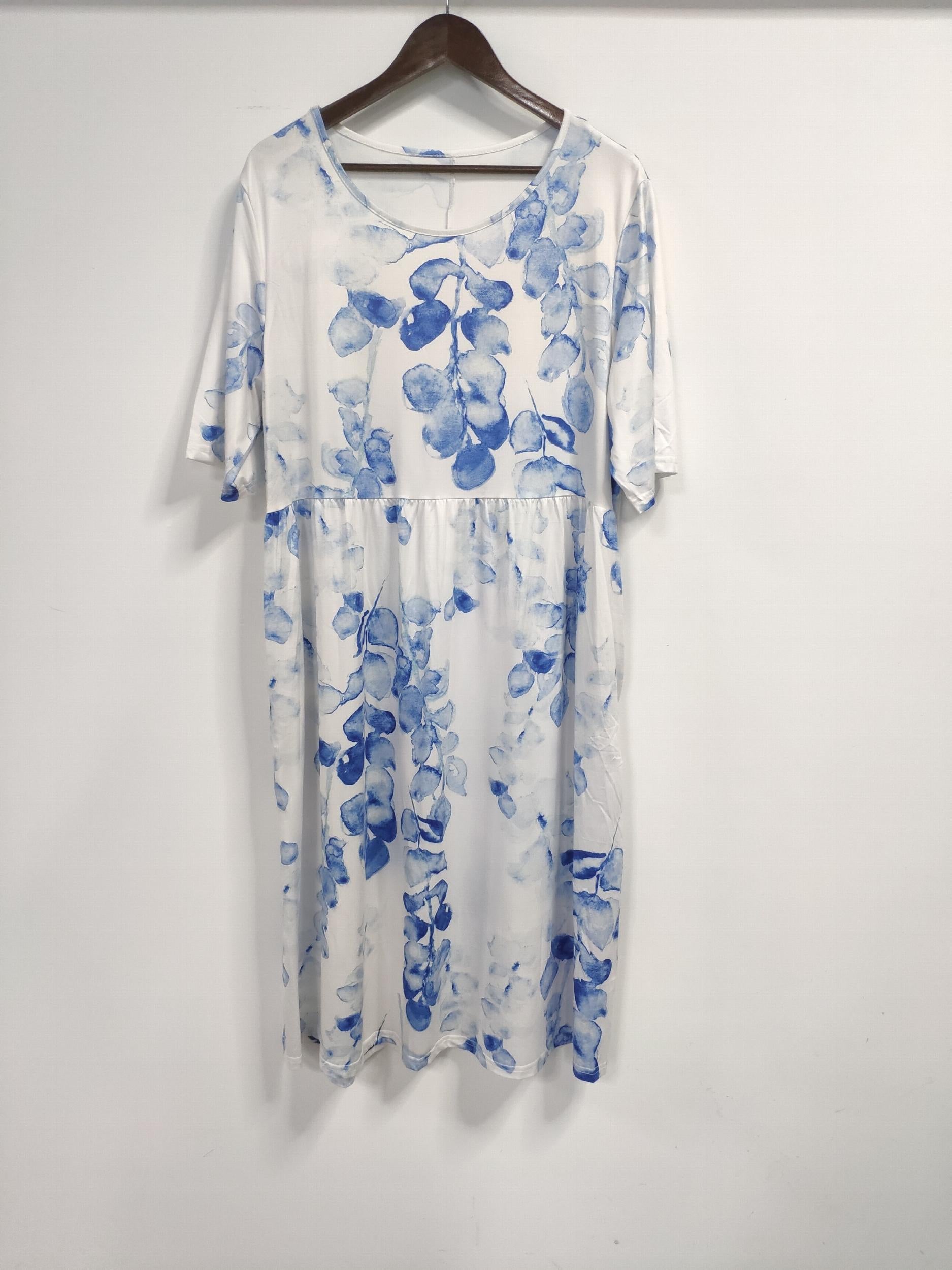 Plus Size Floral Print Short Sleeve Casual Dress With Pockets