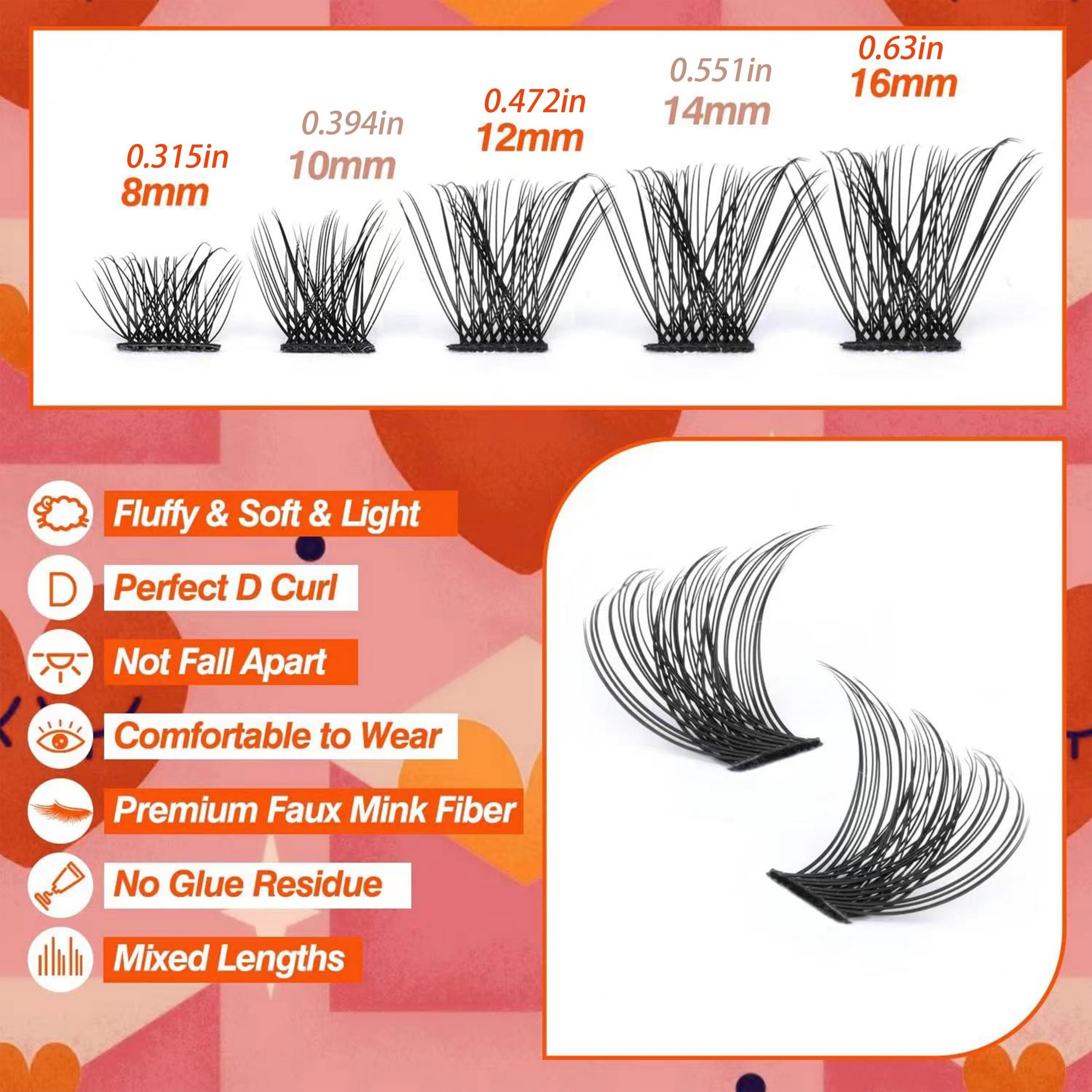 Cluster Lashes Wispy D Curling Eyelash Extensions 10-16mm DIY Lash Extensions