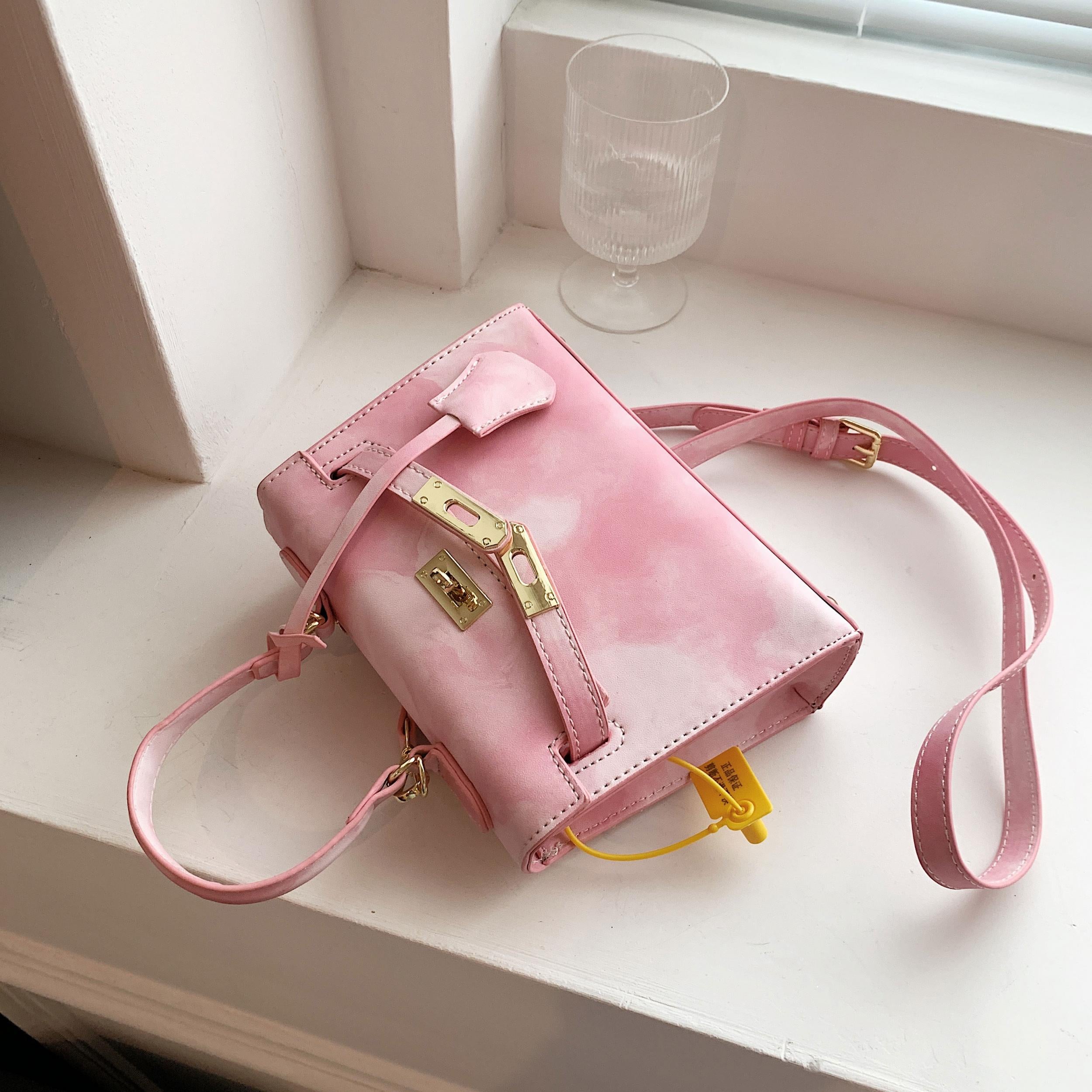 Pink Crossbody Bag with Lock, High-Quality Texture Handbag
