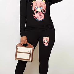  Cartoon Anime Print Top & Leggings 2 Piece Set