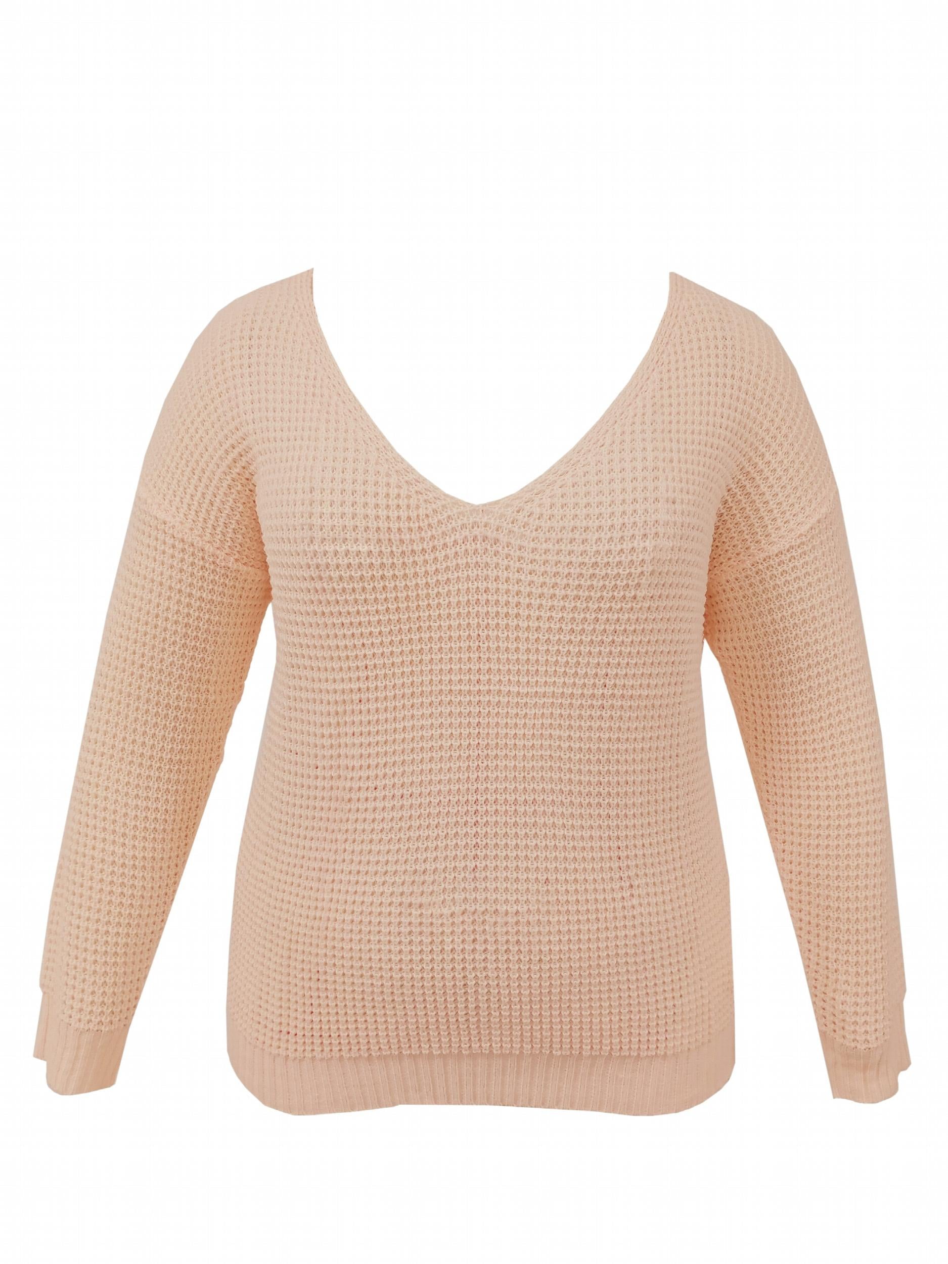  Solid Off Shoulder Sweater V Neck Loose Jumper