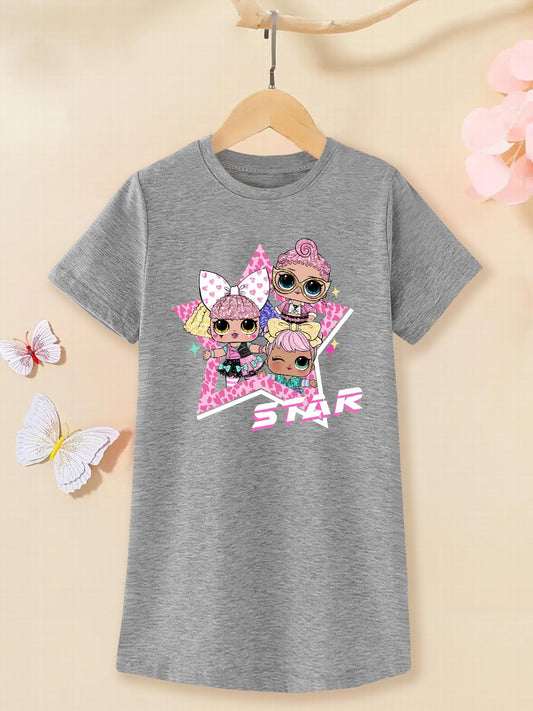 Toddler Girls Cartoon Girl And Star Graphic Casual T shirt Dress