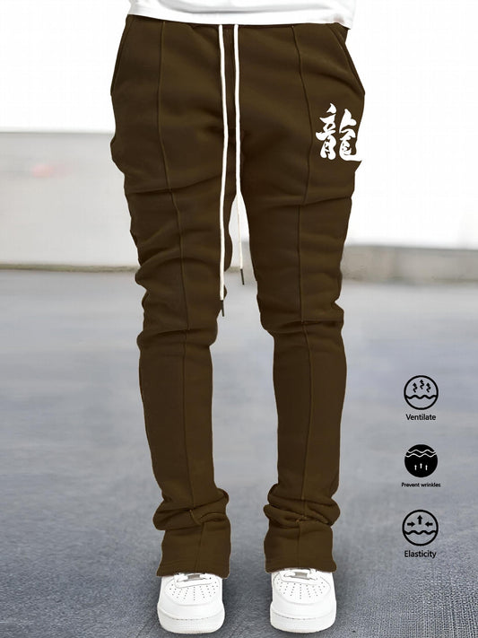 Dragon Print Comfy Bell Bottom Pants Men's Stretch Hip Hop Joggers