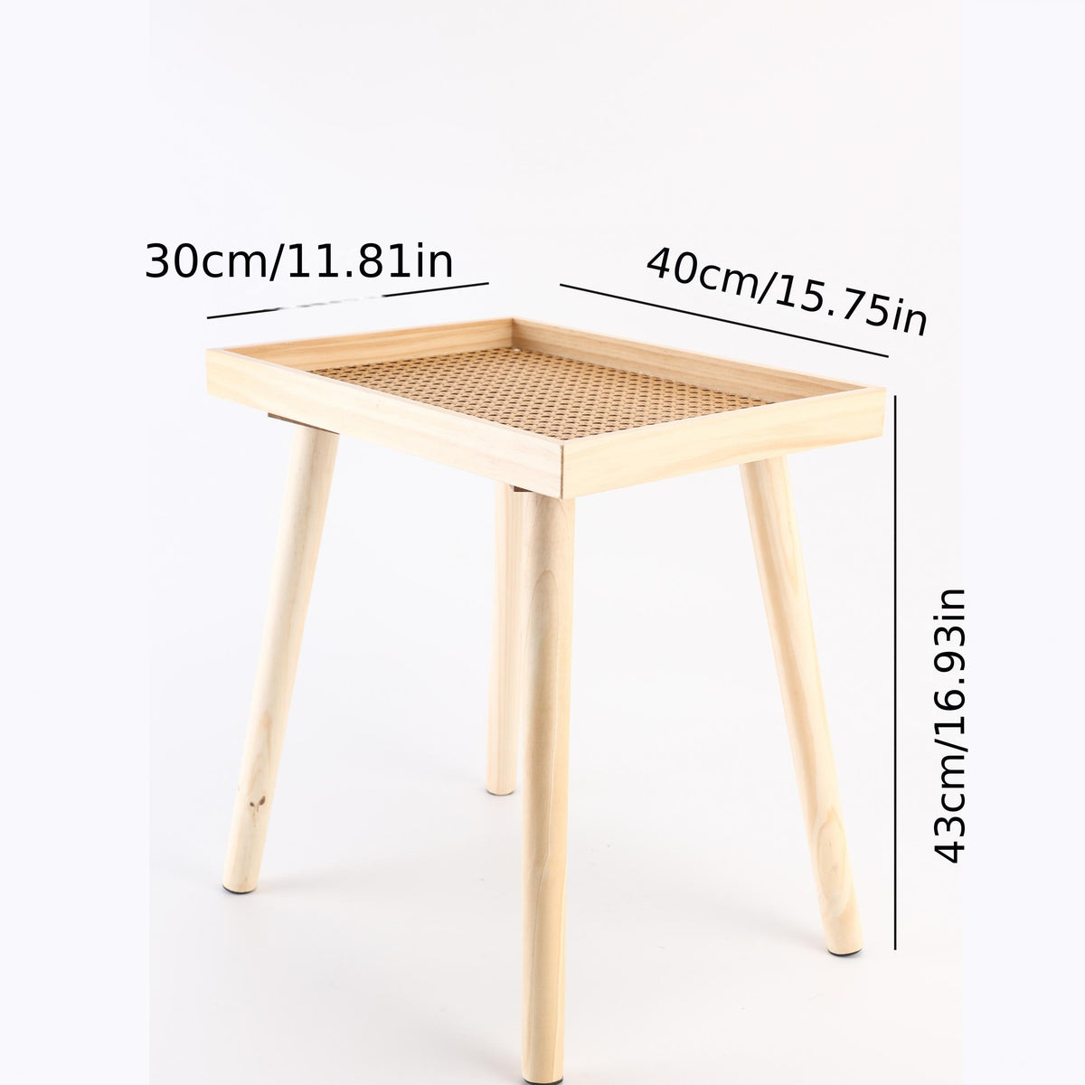 Solid Wood Rattan Legs Side Table for Living Room Bedroom Office