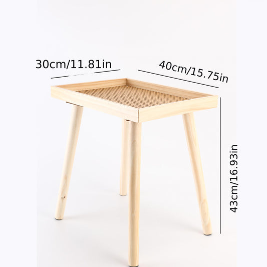 Solid Wood Rattan Legs Side Table for Living Room Bedroom Office