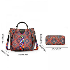 Vintage Flower Print Handbag Set Ethnic Style Shoulder Bag With Clutch