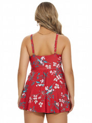  Vacay Tankini Set Women's Plus Ruched Floral Print Sweetheart Neck Cam