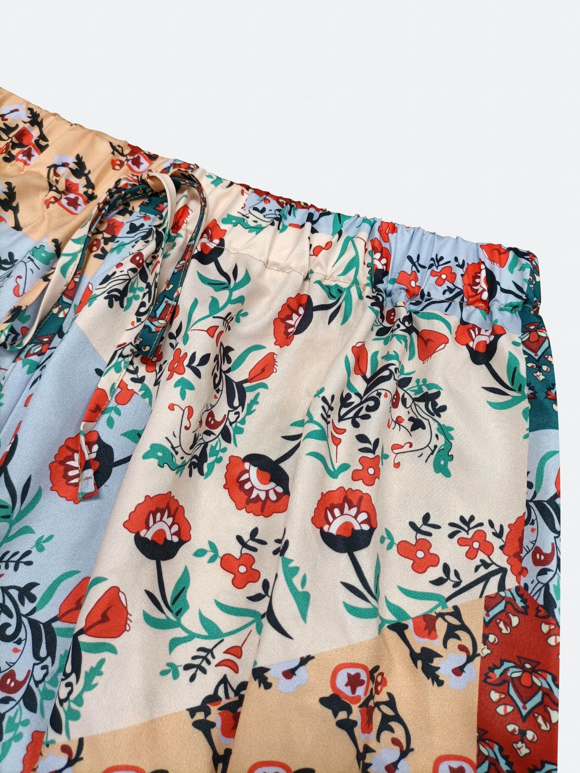  Boho Pants Women's Plus Patchwork Print Wide Leg Trousers