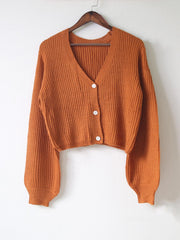Solid Button Front Knit Cardigan V Neck Sweater