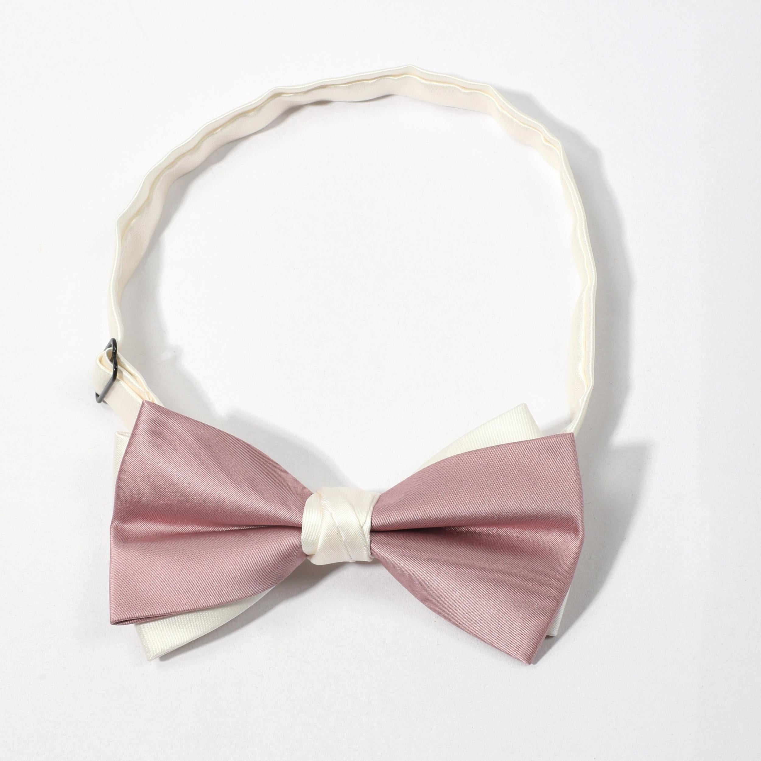 Double Layer Pink Bow Tie Necktie Classic Pre-Tied Shirt Tie for Women