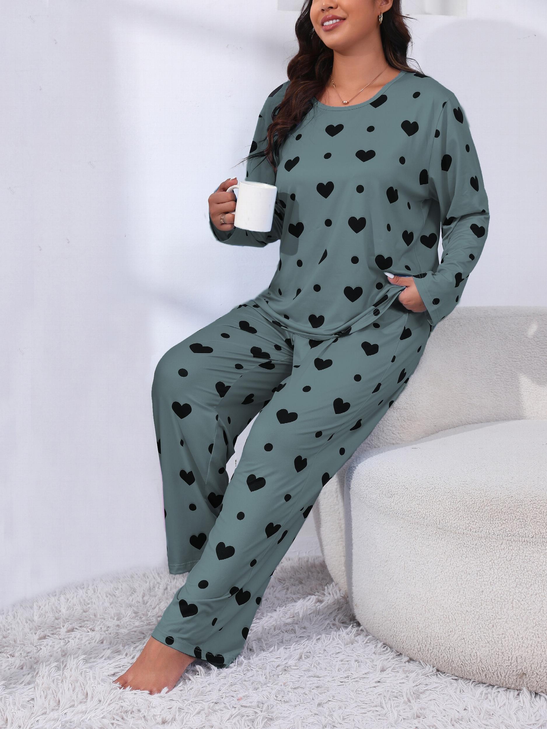  Heart Print Tee & Pants Lounge Two Piece Set