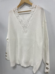  Lace Button Decor V Neck Pullover Jumper