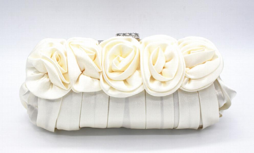 Retro Silk Flower Shoulder Bag Metal Evening Clutch Purse