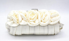 Retro Silk Flower Shoulder Bag Metal Evening Clutch Purse