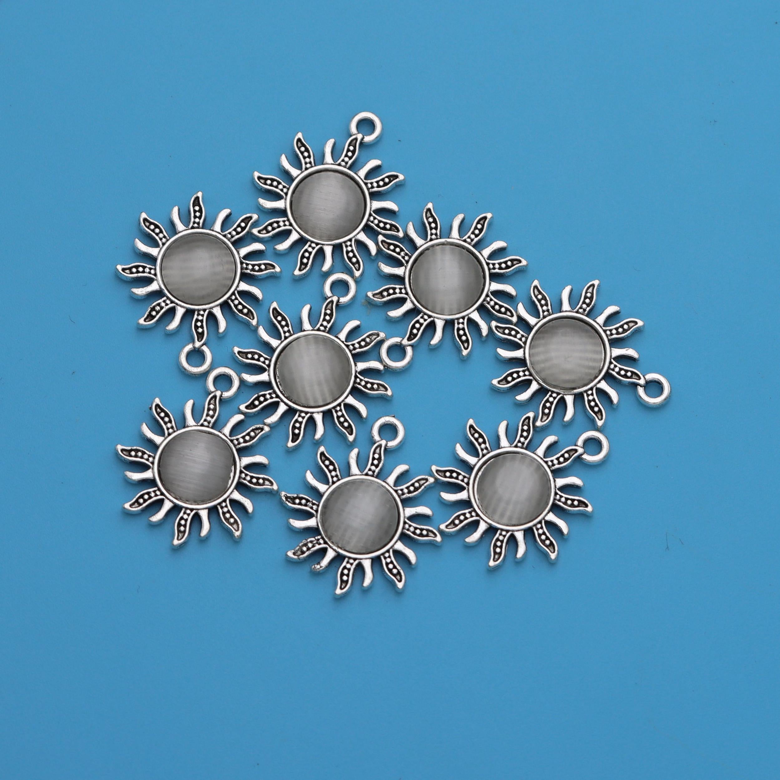 8pcs Silver Plated Sun Shape Charms for Jewelry Making DIY Craft