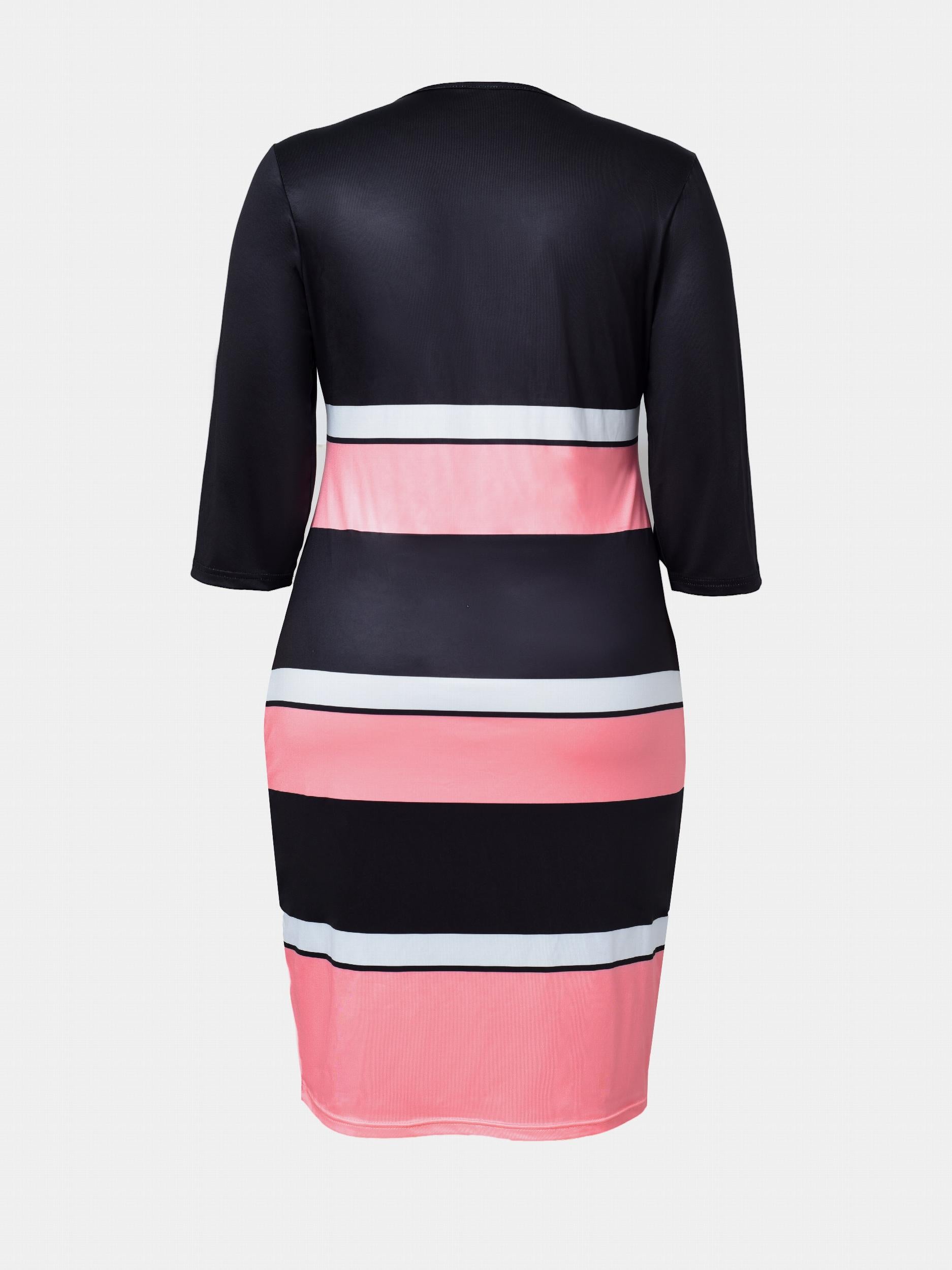  Colorblock Long Sleeve Midi Dress