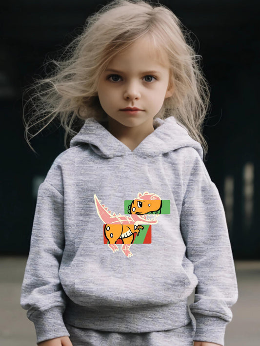 Dino Graphic 2pcs Set Girls Casual Comfy Activewear for Spring Fall